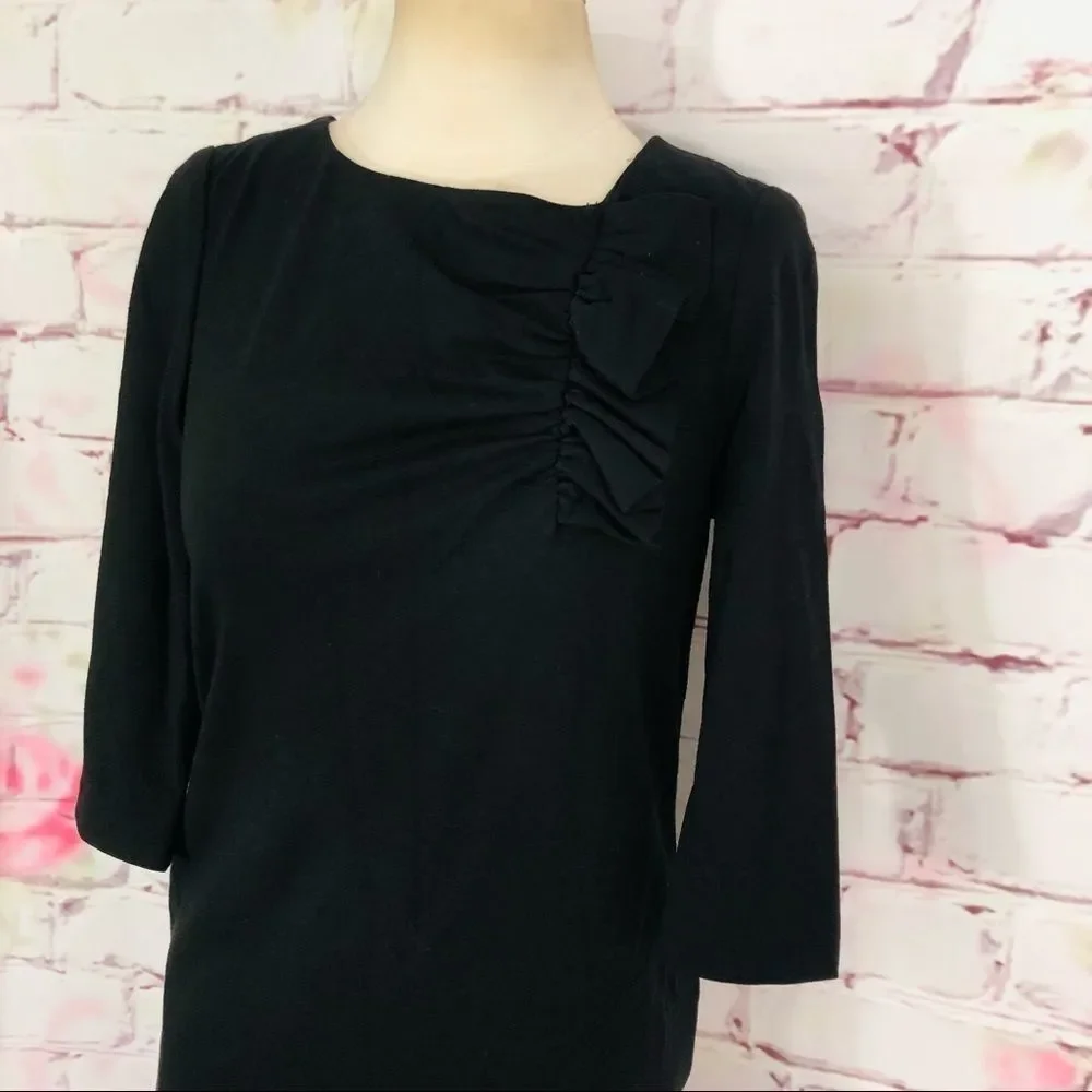 Kate spade 3/4 sleeve black side ruffle dress